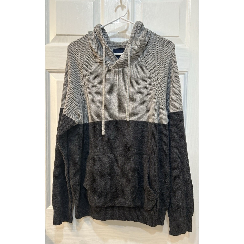 American Eagle Waffle Knit Hoodie Two Toned Thermal Sz L Long Sleeve Pullover